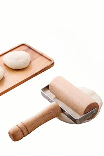 Stainless Steel & Beechwood Rolling Pin with Adjustable Thickness - Ergonomic Dumpling/Pasta Maker、Pizza, Kitchen Tool for Home Chefs, Dishwasher Safe & Rustproof Design (T)