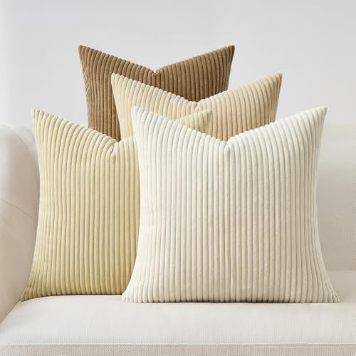 Topfinel Beige Cushion Covers 40 x 40cm for Living Room, Cushion Covers Corduroy Scatter Decorative Cushions For Bedroom Set of 4 fluffy Cushion Cover 16x16