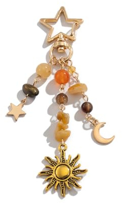 PUCAPOCO Sun Moon Star Keychain Boho Hippie Bag Purse Charms for Handbags
