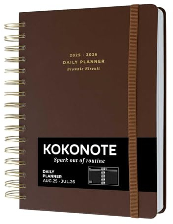 Kokonote Agenda escolar 2025 2026 Dia por pagina A5 Brownie - Agenda Universitaria Curso 2025 2026 | Con Pegatinas y Apartados funcionales : Para Estudiantes Instituto o Universidad