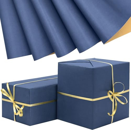 Blue Wrapping Paper 50 * 70cm, 5Pcs Kraft Wrapping Paper for Birthday Father's Day Christmas Wedding Gift Decoration