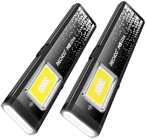 RECHOO Flat EDC Flashlight Rechargeable, 8-Mode Slim Pocket Flashlight with Magnetic Base & Clip, Lightweight Mini Rechargeable Flashlights for Everyday Carry, Working, Camping, Car Repair & Emergency