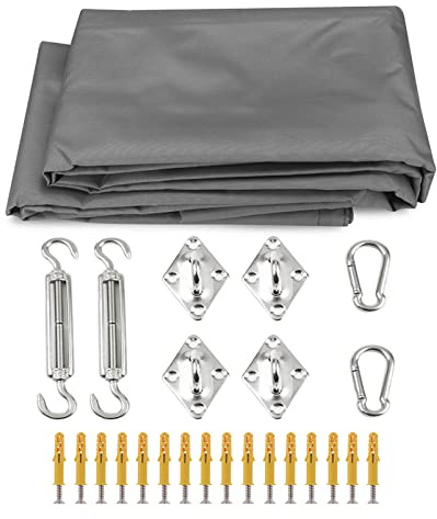 Tenda parasole impermeabile Oxford a vela quadrata/rettangolare, con kit di ferramenta, per esterni, giardino, posto auto coperto, campeggio, cortile, riparo grigio, 2 m/3 m/4 m/5 m/6 m