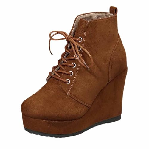 Generisch 2026 Botines de tacón con cordones delanteros de gran tamaño zapatos retro femeninos, marrón, 41 EU