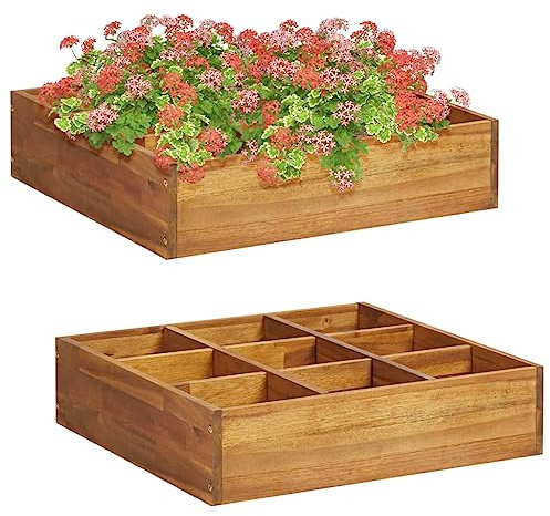 Mokuyary Aiuola rialzata da giardino per erbe aromatiche, in legno massello di acacia, 60 x 60 x 15 cm, fioriera per verdure, fiori e piante grasse, aiuola da giardino, patio