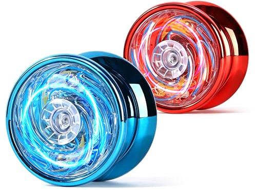 ForestM 2-Pack Light Up Yoyo for Kids, Magic Yoyo Set with Red and Blue LED Lights, Beginner Friendly, Responsive Yo Yo Toy for Tricks and Magic Performances, Includes Protective Case and Accessories
