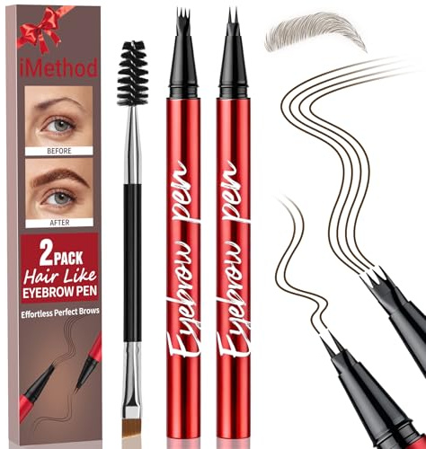 iMethod 2-Pack Eyebrow Pens with Brush - Eyebrow Pencils for Women 4-Tip & 2-Tip Brow Makeup Set for All Brow Types, Natural Hair-Like Brows, Waterproof, All-Day Wear, Dark Brown