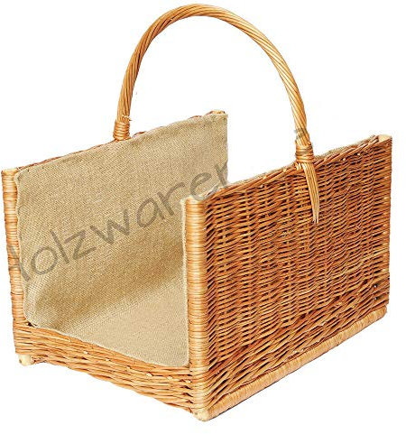 ForYourProtection Kaminholzkorb aus Weide Kaminkorb Holzkorb mit Jute Weidenkorb Holz Kamin Kaminholz (Hellbraun, Typ 32: (L) 51 x (B) 35 x (H) 34/52 cm)