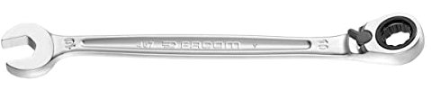 FACOM - Clé Mixte à Cliquet Métrique 10mm - 467B.10 - Système Ultra-Grip Antidérapant - Mécanisme à Cliquet Compact Réversible par Levier - Œil et Fourche Inclinés à 15° - Chrome Satiné