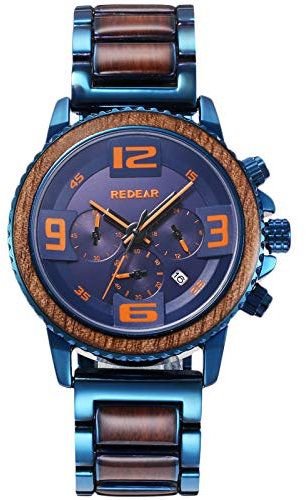 rorios Herren Holz Uhren Multifunktions Quarzuhr Handgefertigte Holzuhren Naturholz Wasserdicht Uhr Chronograph Armbanduhr für Herren