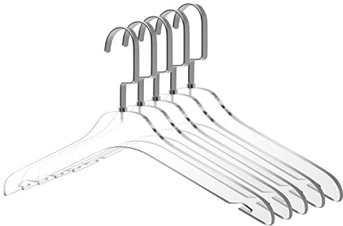 Hochwertige Kleiderbügel aus transparentem Acryl – 5 Stück, stilvoller mit silbernen Haken für Kleid, Anzug Schrank-Organizer Erwachsene platzsparende (Silberhaken, 5)