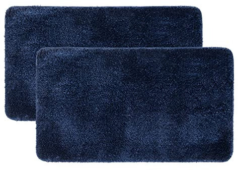 MIULEE Teppich Badgarnitur 2 Teilig Badematte Badezimmerteppich Badvorleger Rutschfest Waschbar Bettvorleger Badteppich Saugfähige Duschvorleger Fussmatte für Wohnzimmer Badezimmer 40x60 cm Dunkelblau