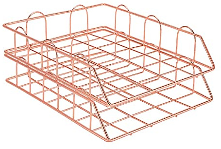XINGHE 2 Tier Stackable Letter Tray, Rose Gold Paper Organizer Tray, Trays Stackable Office Desk Tidy File Holder for Mail, Magazine, Document, Book, Desk Accessories for School, Office Supplies