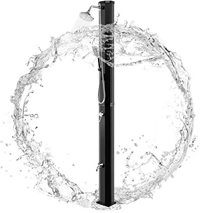GOPLUS Douche D’Extérieur Solaire 217CM 35L Douche de Jardin Chaud Réglage de la Température Jusqu’à 60℃ et de la Pression 3,5Bar pommeau de Douche Rond avec Douche de Pied(avec Douchette)