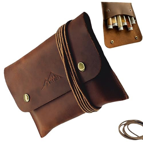 SK Wild Ones Borsa portaspezie per esterni, in vera pelle, con 6 barattoli per spezie, campeggio, spezie, da viaggio, per attività all'aperto, set di spezie