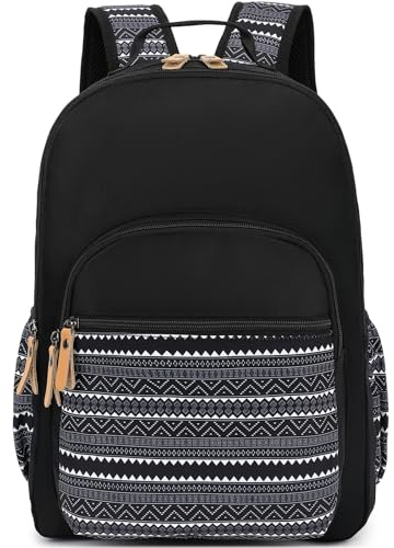 Leaper Leape Geometric School Backpack for Kids Girls Water-resistant Bookbags Travel Bag Laptop Bag Satchel Black