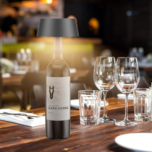 Aipsun Lampada della bottiglia LED,lampada della bottiglia dimmerabile bianco caldo 3000K,IP54,lampada della bottiglia della batteria portatile per ristorante,bar(antracite)