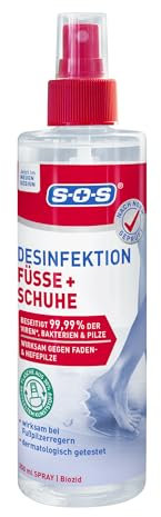SOS Desinfektion Füße + Schuhe (1x 250ml) - schützt effektiv vor Fußpilzerregern - beseitigt zu 99,99% Bakterien, Pilze & Viren - Desinfektion von Füßen & Schuhen – parfümfrei & Allergiker geeignet