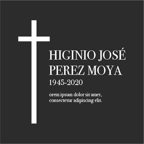 Placa funeraria de aluminio negro para exterior e interior grabada con láser para lápida, nicho o pared. Cinta doble cara ultra fuerte. Diseño cruz larga