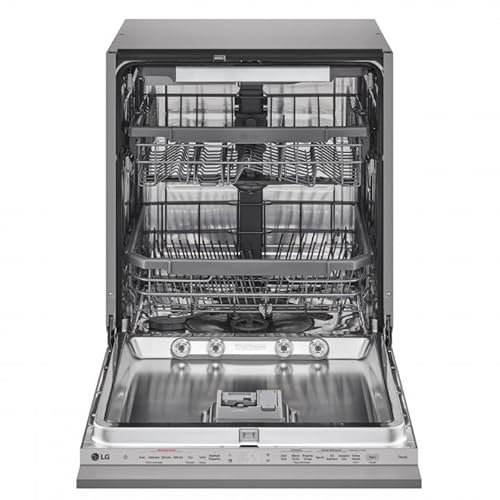 LG QuadWash DB965TXS Lavastoviglie da Incasso a Scomparsa Totale, Serie 3, Classe B, 14 coperti, 4 Bracci Irroratori, Vapore, Cerniere Sliding, Apertura Automatica, 3° Cestello, Wi-Fi, Acciaio