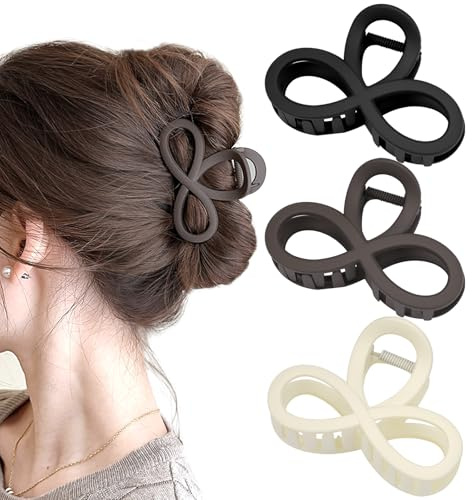 3 Pièces Pince Cheveux Femme, Pince à Cheveux Moyenne Figure en 8, Pinces à Cheveux Antidérapantes, Pinces à Griffes pour Cheveux Fins, Pince à Cheveux Antidérapante, pour Femmes Filles