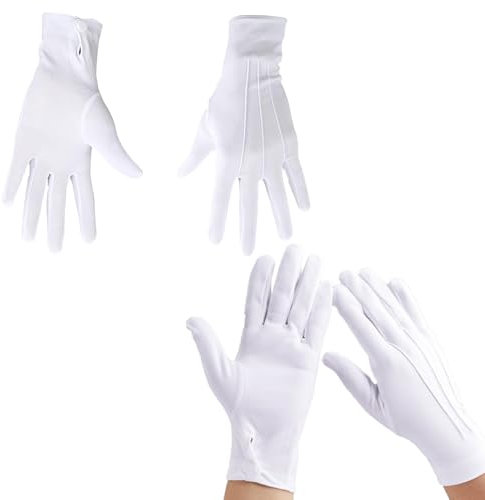 2 Paar Baumwollhandschuhe Weiß,Dünne Stoffhandschuhe mit Knopf für Herren,Kinder,Neurodermitis,Kostüm,Butler,Handschuhe Baumwolle für Formelle Smokings,Zeremonielle Teamuniformen,Schmuck-Inspektion