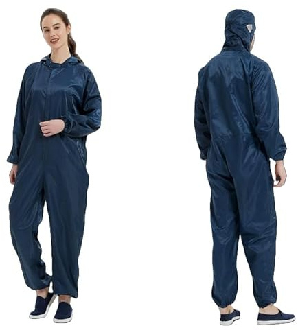 Anti-Static ESD Full Body Coverall with Hood, Breathable Antistatic Suit for Static Control Areas Cleanroom Workshop, Unisex (4X-Large,Navy)