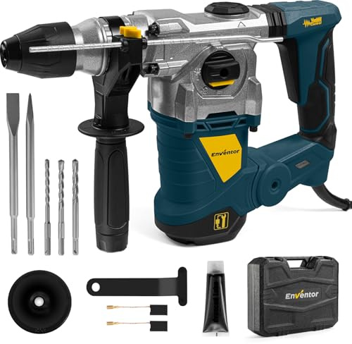Enventor Hammer Drill, 1500W Heavy Duty Electric Rotary Hammer Drill, 360° Auxiliary Handle, SDS-Plus, for Concrete, Masonry, Brick, Steel, Wood, Blue
