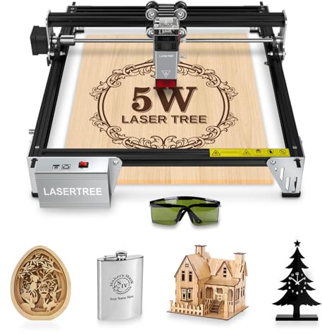 Machine de gravure laser LASER TREE 5 W avec lunettes de sécurité, machine de découpe laser 5 W, graveur laser 5 W à focale fixe pour métal et bois, zone de gravure 300 x 300 mm