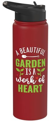 Cute Garden Is Work Of Heart Gardening Plant Lover Gardener Stainless Steel Insulated Water Bottle