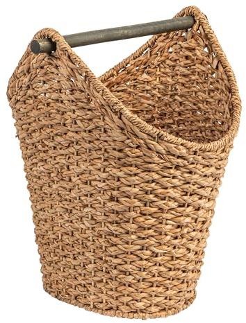 Creative Co-Op Bankuan Braided Oval Toilet Paper Basket with Wood Bar