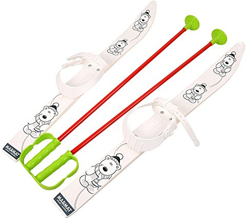 Esquís con fijación para niños y bastones; fabricados en plástico, 6 colores, 70 cm, Weiß