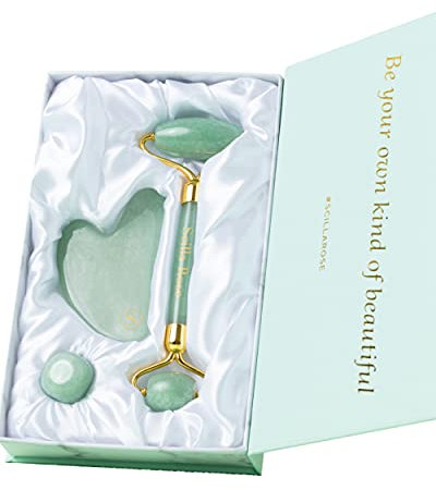 Gesichtsroller aus Rosenquarz PREMIUM Rosa Jade Anti-Aging Gesichtsmassage 100% iges Rosenquarz Behandlung von geschwollenen Augen & des Gesichts Detox Abnehmen Mit Geschenkbox & Samttasche