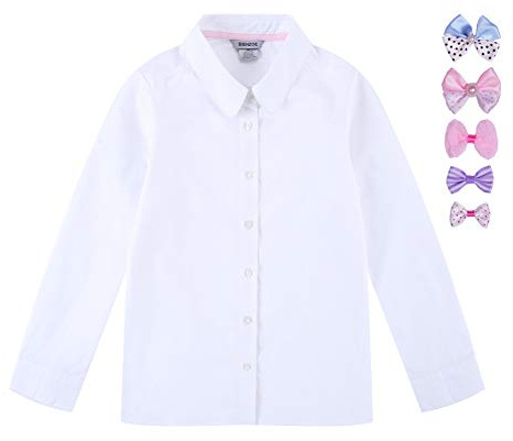 Bienzoe Ragazze Manica Lunga Oxford Camicia Cravatta a Farfalla Pacco Bianca L