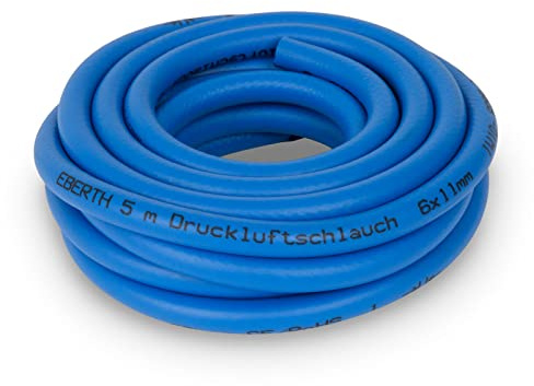EBERTH Tryckluftsslang tygslang luftslang i 5m längd, kompressorslang med 6mm x 11mm diameter (insida x utsida) och 20 bar arbetstryck, tillbehör för tryckluftsverktyg utan koppling