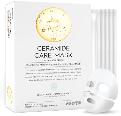 #OOTD Maschera Viso Ceramide Brightening 10 Pezzi – Idratante, Anti-età, Peptidi, Vitamina C, Vegan, Leviga e Illumina Tutti i Tipi di Pelle