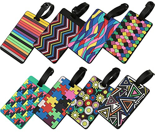Etiquetas del Equipaje,Etiquetas de Equipaje de Silicona Etiquetas, Etiqueta Colorida para Bolsa de Viaje,Etiqueta Maleta Viaje de PVC, para Equipaje Identificación de Maletas para Mochilas,8 Piezas