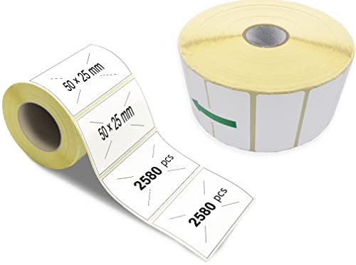 Amazinnov - Étiquettes Autocollantes，1X Rouleau 50X25 MM，2580 Pièces Par Rouleau Étiquettes À Transfert Thermique Adhésives Universelles Blanches À Imprimer Dans Des Imprimantes Thermiques|5×2.5CM