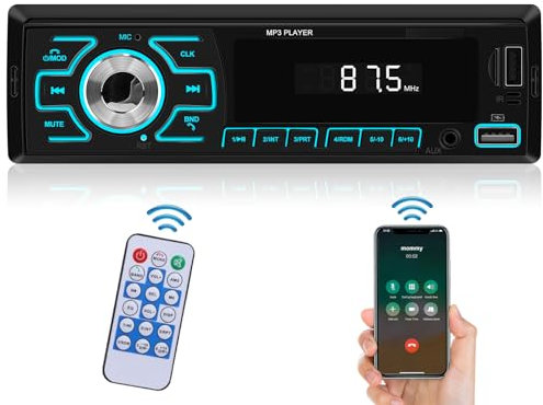 Single DIN Car Stereo With Bluetooth 1 Din Car Radio Support Bluetooth Handsfree Call/FM/USB/TF Card/AUX in + Remote Control