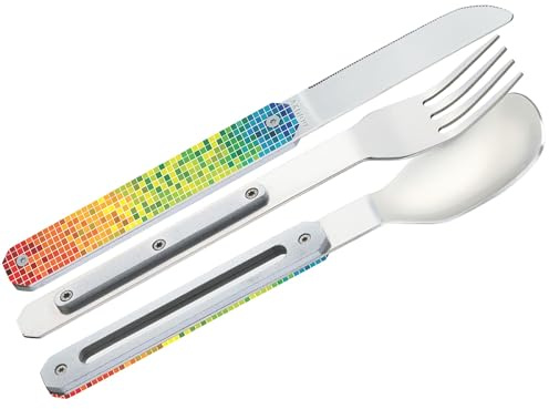 Akinod Gourmet Elegant Straight Bestick Med Magnetisk Insats (kniv, gaffel och sked) - magnetiskt rakt bestick 12H34 mod. MIRROR Pixel