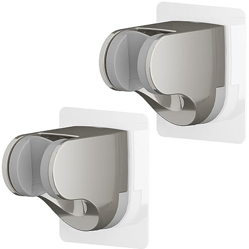 KAIYING Selbstklebender Duschhalterung Ohne Bohren, Winkel Verstellbarer Handbrause Halterung, Duschkopfhalterung im Badezimmer, Duschbrause Halterung, Brausehalter Bad(2 Stück, Gebürsteter Nickel)