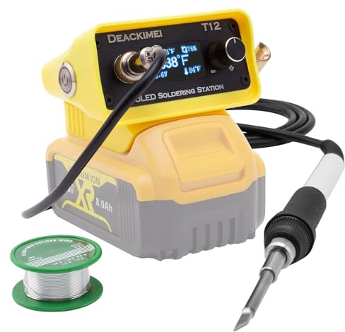 Deackimei Cordless Soldering Iron Station for Dewalt 20V Max Battery, Temperature Adjustable, Auto Sleep & Low Voltage Protection, °C/ºF Conversion, OLED Digital Display, Lead-Free Solder (Tool Only)