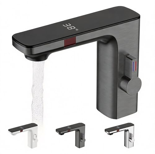 Rubinetto automatico con sensore a infrarossi con visualizzazione della temperatura, rubinetto per lavabo con sensore intelligente, schermo digitale per acqua calda e fredda, rubinetto senza contatto