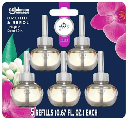 Glade PlugIns Refills Air Freshener, Scented and Essential Oils for Home and Bathroom, Orchid & Neroli, Fresh Collection 3.35 Fl Oz, 5 Count