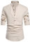 QUEZHU Chemise Lin Coton Homme Manches Longues Col Mao Chemise Été Col sans Homme Chemise de Plage Classique Henley Chemise Beige L