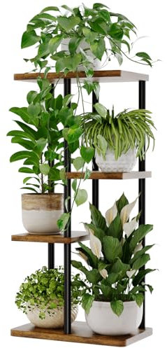 Bamworld 4 Tier Plant Stands Indoor, Corner Shelf Plant Stand for Multiple Indoor Plants, Metal Tiered Display Stand for Living Room Balcony Garden Patio, Brown