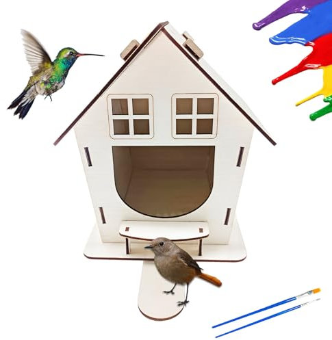 Liwein Vogelfutterhaus Holz Zum Aufhängen, Vogelhaus Zum Bemalen,Vogelfutterspender Für Kleinvögel,Nistkästen Vogelhäuser Eichhörnchen futterhaus Futterhaus Für vögel Hängend (Smile B)