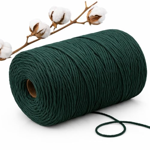 Abio Makramee Garn Grün 5mm 200m Baumwollgarn Macrame Cord Kordel Garn für Makramee Schnur Makrameegarn Baumwollschnur Baumwollkordel Baumwolle Grün 5mm 200m