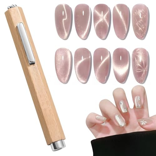 Imán para uñas con mango de madera 3 en 1, imán de ojo de gato, herramienta magnética versátil para uñas, imán para esmalte en gel de ojo de gato, imanes para uñas adecuados para arte de uñas, imán