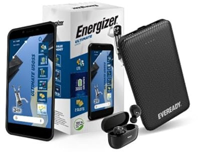 Energizer Mega Pack Smartphone + Auriculares + Powerbank 10000mAh | Smartphone Ultimate U505S - Dual SIM - Negro - Desbloqueado + Auriculares inalámbricos True Wireless TWS40 + Powerbank 10000mAh